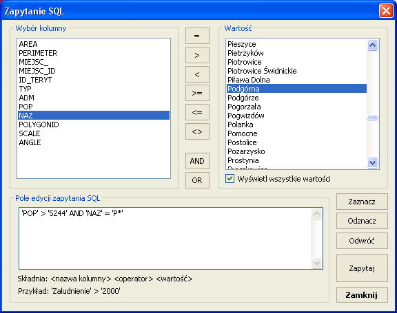 geoxa viewer beta zapytania SQL